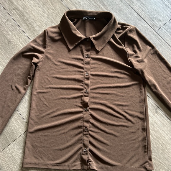Chocolate brown Zara button down top - Picture 2 of 3